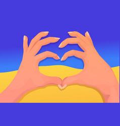 Ukraine Flag Hands Gesture Heart Shape In Cartoon