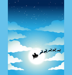 Santa And Cloudy Blue Night Sky With A Bright Moon