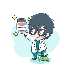 Cute Male Doctor Holding A Vaccine Cartoon