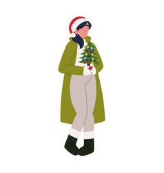 Woman With Little Christmas Tree