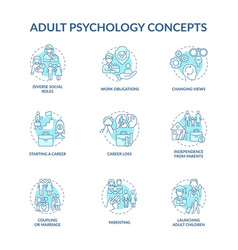 Adult Psychology Blue Concept Icons Set