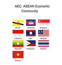 Asian Economic Community Members Flags Set