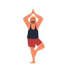 Bearded Man Character Balancing In Yoga Standing