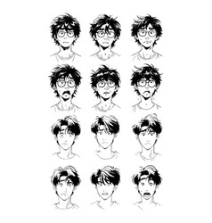 Japan Guys Emotions Avatars Ink Sketch Set