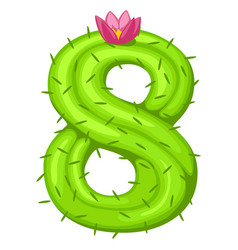 Cartoon Cactus Number Eight With Flower Font Kids