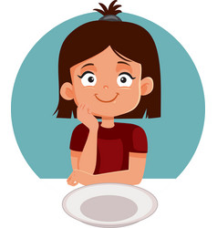 Happy Little Girl Waiting For A Meal Cartoon