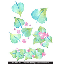 Spring Ivy Leaves And Flower Watercolor