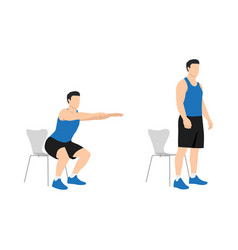 Man Doing Chair Squat Exercise Flat