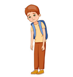 Sad Schoolboy With Backpack On Back Children