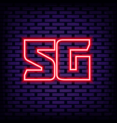 5g Mobile Internet Badge In Neon Style On Brick