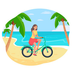 Girl Riding A Bike On Beach