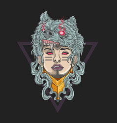 Woman Soldier Winter Wolf Head Tribal Tattoo