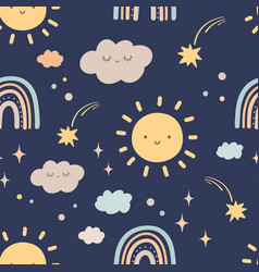 Bohemian Baby Pattern On Dark Blue Background