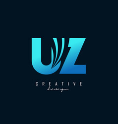 Creative Blue Letters Uz U Z Logo With Leading