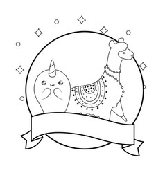 Cute Narwhal With Alpaca Fairytale Kawaii Style