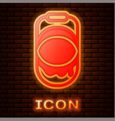 Glowing Neon Paint Bucket Icon Isolated On Brick