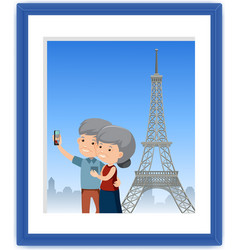 A Picture Of Old Couple Take Selfie With Eiffel