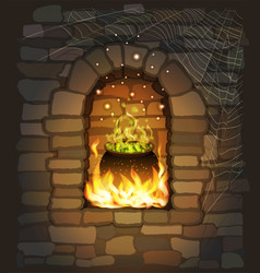 Happy Halloween Fireplace With Magic Cauldron