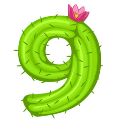 Cartoon Cactus Number Nine With Flower Font Kids