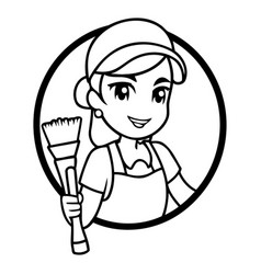 Cute Girl With Paint Brush In Cartoon Style