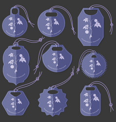 Set Tags With Indian Ginseng Herb Silhouette