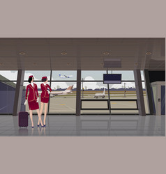 Flight Attendants At The Airport Terminal