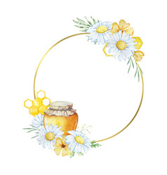 Golden Round Frame With Watercolor Daisies