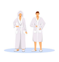 Hotel Guests Wearing Bathrobes Flat Color Woman