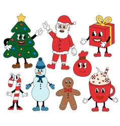 Retro Set Hippie Groovy Christmas Characters