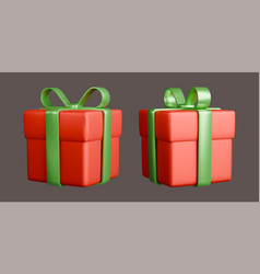 Red Gift Boxes With Green Ribbons Realistic 3d