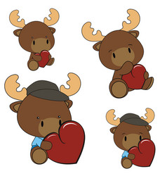 Baby Moose Valentine Heart Set