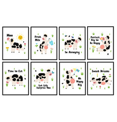 Cute Posters Set With Cows For Kids Funny Farm