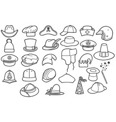 Different Types Of Hats Thin Line Icons Set