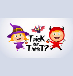 Trick Or Treat Lettering With Kids In Witch And