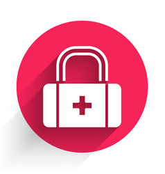 White First Aid Kit Icon Isolated With Long Shadow