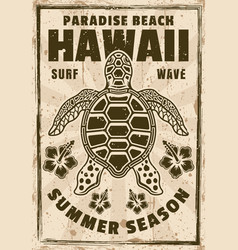 Sea Turtle Vintage Poster With Text Hawaii