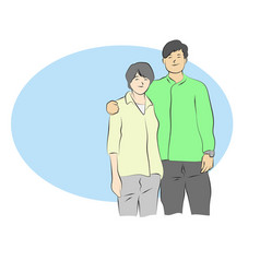 Young Man Embracing Woman With Blue Copy Space