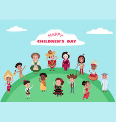 Happy Children Day With Kids Wearing National