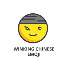 Winking Chinese Emoji Line Icon Sign