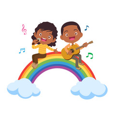 Play Music Concept Of Children Group On Rainbow