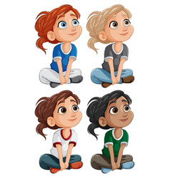 Four Animated Kids Sitting Looking Up With Happy