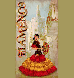 Spanish Flamenco Dancer Girl With Fan Illu