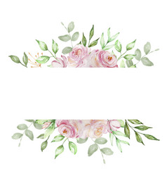 Watercolor Frame Banner Of Delicate Pink Roses