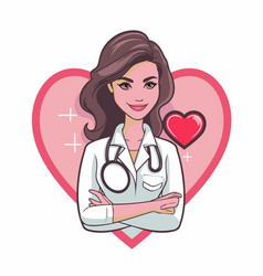 Female Doctor With Stethoscope And Heart In