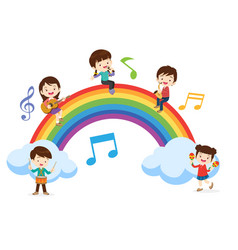 Play Music Concept Of Children Group On Rainbow