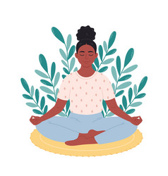 Black Woman Sitting In Lotus Pose And Meditating