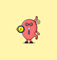 Cute Cartoon Stomach Character Holding Clock