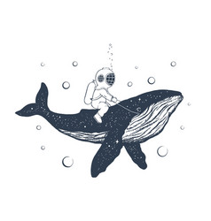 Diver And Whale In The Sea