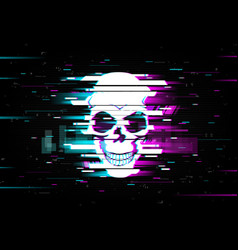 Glitch Skull Distorted Neon Glow Cranium