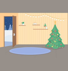 Home Entrance On Christmas Flat Color